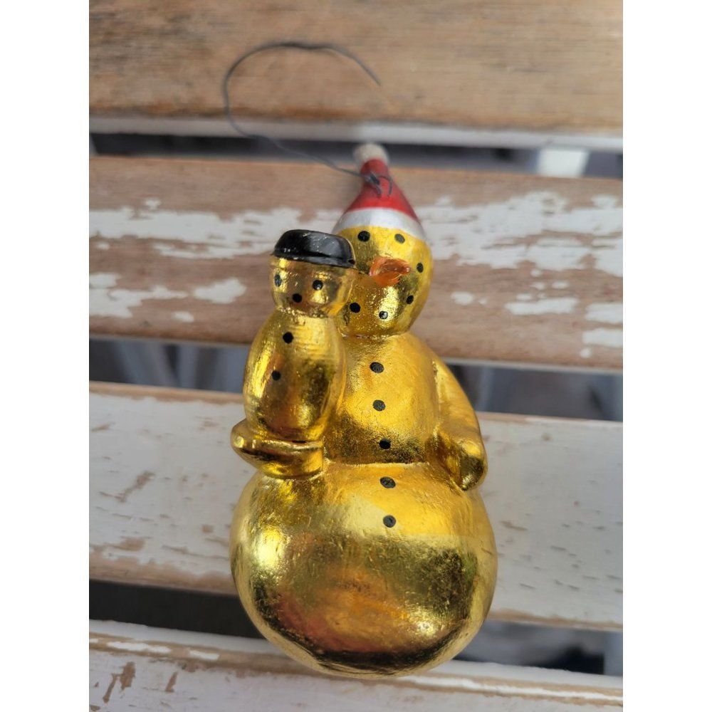 Metallic snowman gold unique ornament Xmas holiday tree